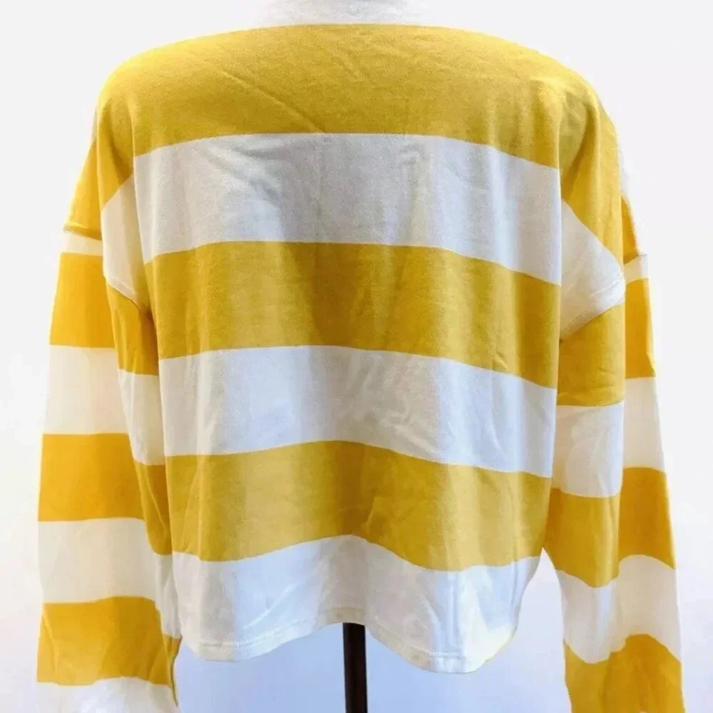NWT SO Juniors Long Sleeve Pullover Collared Neck Striped Yellow Shirt Size XL - Picture 5 of 12